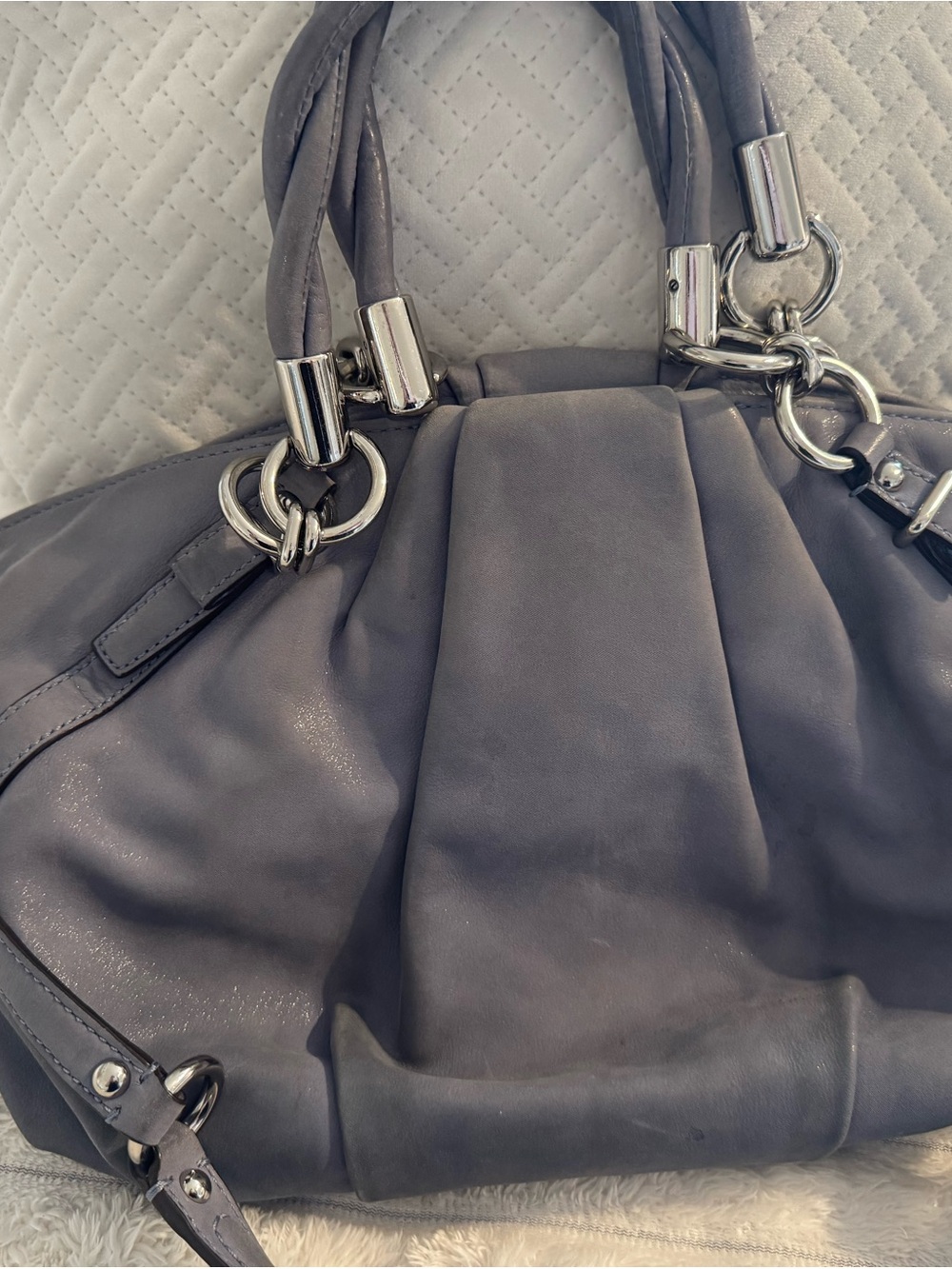 Coach Gray Leather Shoulder Bag with Double Handles - Picture 2 of 3